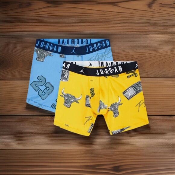 Jordan Flight Micro Dri-Fit Boxer Brief 2 Pack Blue Yellow Mens Size Small 27-30 - Picture 1 of 6